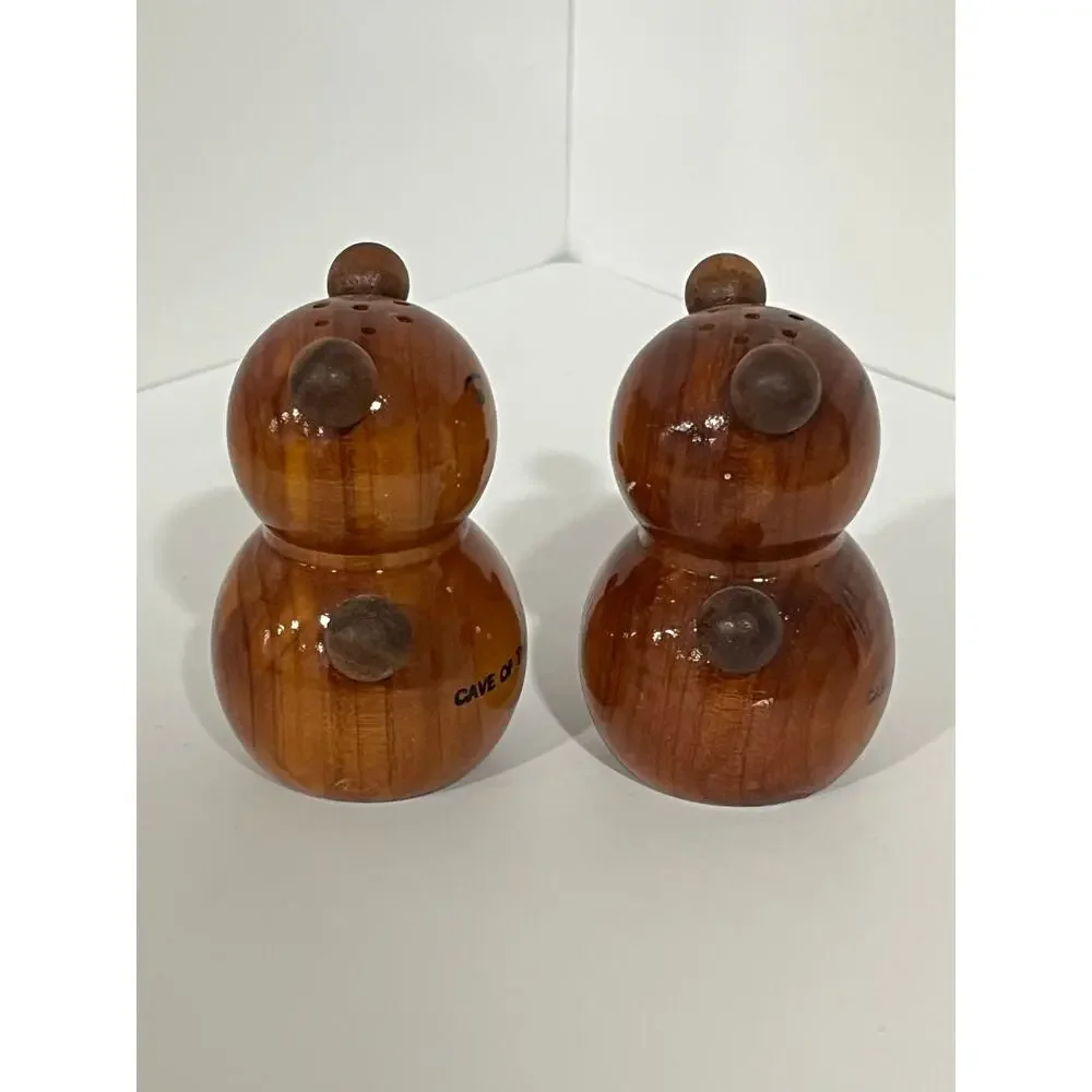Vintage Wood Bear Salt Pepper Shakers Cave of the Winds Colorado Souvenir‎ Set